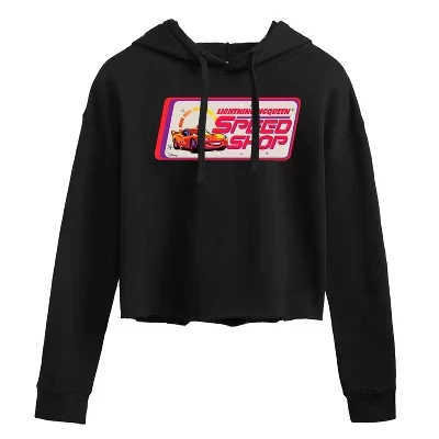 Женская укороченная толстовка с капюшоном на молнии McQueen Speed Shop с графическим принтом, черная