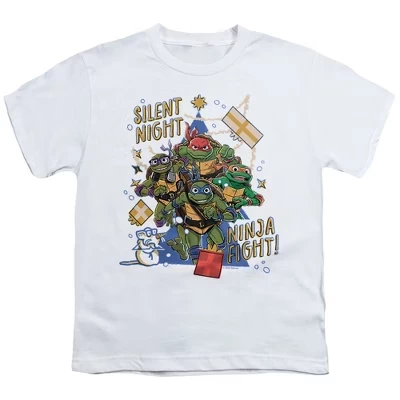 Футболка для мальчиков Tmnt: Mutant Mayhem Christmas, Silent Night, Ninja Fight белая