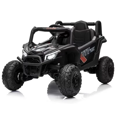 Грузовик UTV 12V, электромобиль с 4-пружинной подвеской, 4-пружинная подвеска, Шины EVA, Ремень безопасности, Двойные открытые двери черного цвета