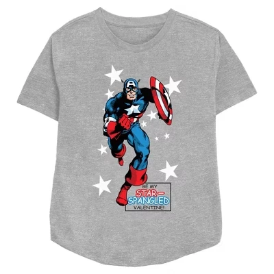 Женская футболка Captain America Be My Star-Spangled Valentine от athletic heather