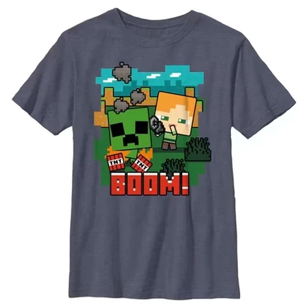 Детская футболка Minecraft «Alex и Creeper», тёмно-синяя