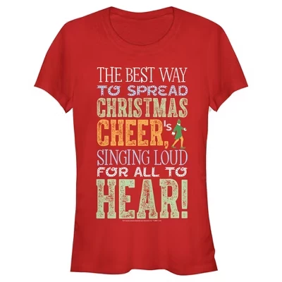 Женская рождественская футболка Juniors Womens Christmas Sing For Cheer с цитатой красного цвета