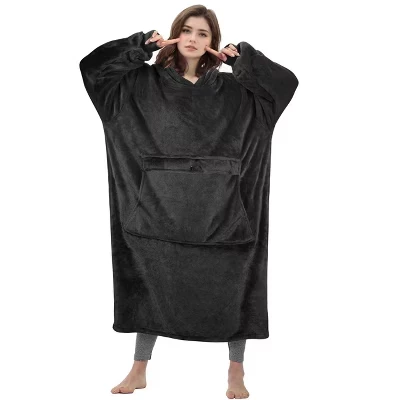 Женская толстовка с капюшоном Oversize Blanket на все тело, удлиненный флисовый пуловер, подарок для женщин, жены, подруги черного цвета
