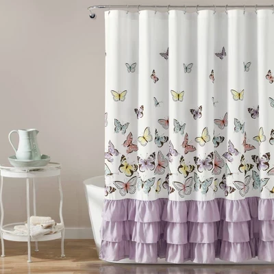 Детская штора для душа Lush Decor «Flutter Butterfly», сиреневая
