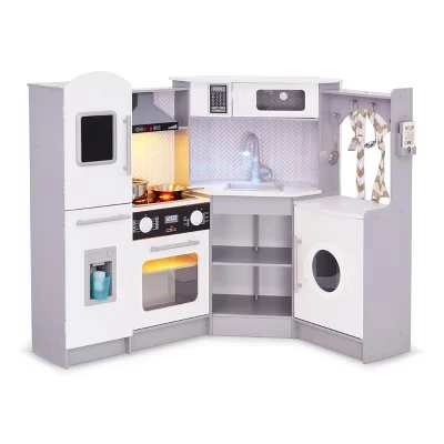 Игровой набор для детской кухни Lil' Jumbl Corner, Деревянная кухня для притворяющихся детей с плитой, краном и многим другим серого цвета