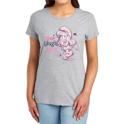 Women's  Smurfette Live, Laugh, Love T-Shirt athletic heather