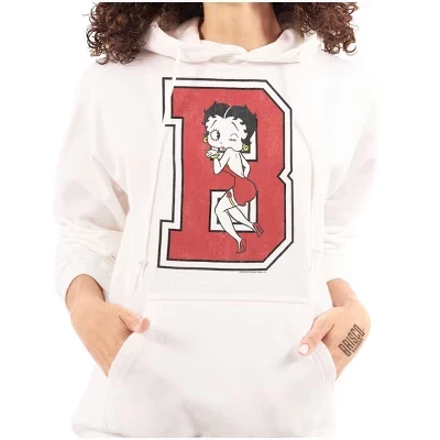 Винтажная толстовка с капюшоном Betty Boop Cartoon Varsity B Hoodie Женская лицензионная белая