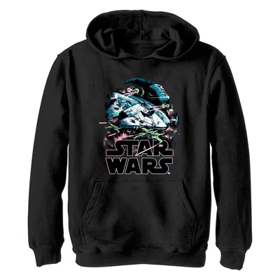 Мужская толстовка с капюшоном Epic Space Battle Pull Over черного цвета
