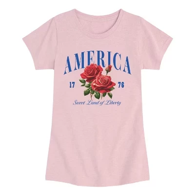 Приталенная футболка с коротким рукавом и рисунком American Roses heather pink