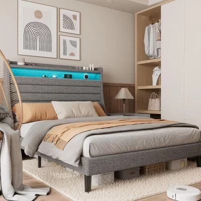Кровать CuisinSmart с LED-подсветкой и зарядкой, серая