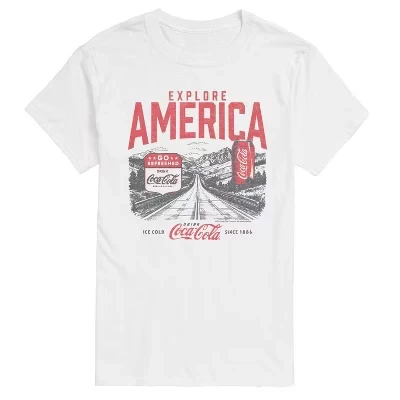 Мужская футболка Explore America Coca-Cola с коротким рукавом и графическим принтом, белая