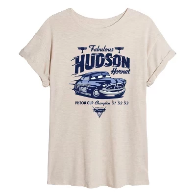 Женская - - Потрясающая футболка с графическим принтом Hudson Hornet Piston Cup Champion Оверсайз.