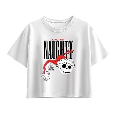 Футболка для девочек - Кошмар перед Рождеством - Naughty List Jack с коротким рукавом и квадратным рисунком, белая
