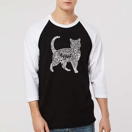 Мужская футболка реглан LA Pop Art Cat, черно-белая