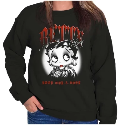 Женская толстовка с круглым вырезом из мультфильма Betty Boop Oop a Doop Biker лицензионного черного цвета