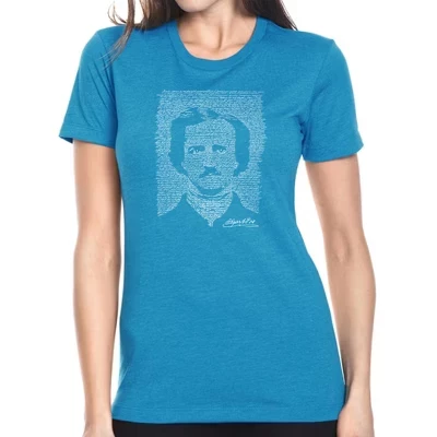 Женская футболка премиум-класса с надписью Word Art - EDGAR ALLEN POE - Бирюзовый цвет ВОРОНА