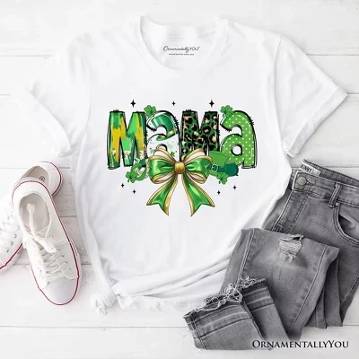 Футболка Coquette Mama с бантом на День Святого Патрика, зеленая футболка Lucky Shamrock Clover | белая