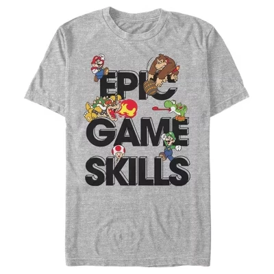 Мужская футболка с коллажем персонажей Super Mario Epic Game Skills, спортивная футболка heather