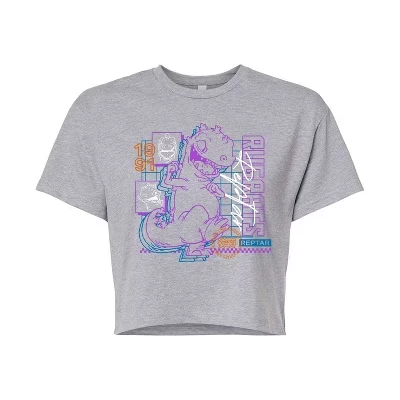 Женская укороченная футболка с неоновым принтом Reptar heather grey