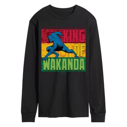 Мужская футболка Black Panther King of Wakanda с длинным рукавом и графическим рисунком, черная