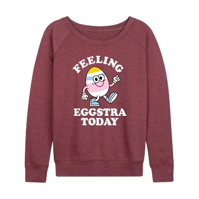 Женская рубашка Feelin Eggstra из легкого французского махрового полотна с широким вырезом и длинными рукавами и графическим рисунком heather maroon