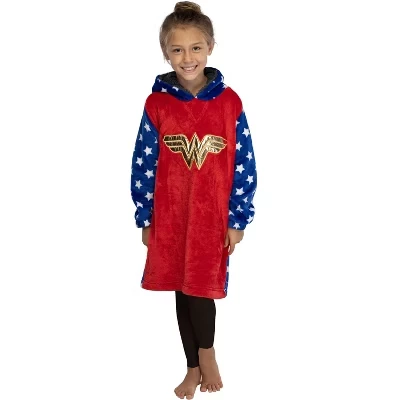 Детская толстовка супергероя DC Comics Justice League Kids из искусственной овечьей шерсти оверсайз с капюшоном wonder woman