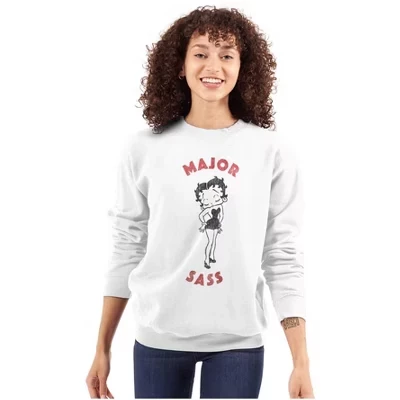 Женская толстовка с круглым вырезом Betty Boop Major Sass Attitude лицензионного белого цвета