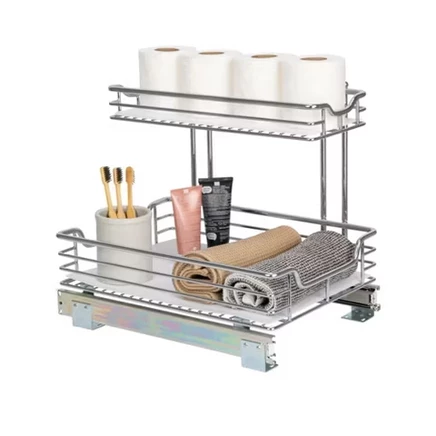 Glidez Multipurpose Chrome-Plated Steel Pull-Out/Slide-Out Storage Organizer with Plastic Liner for Under Cabinet Use - Chrome
