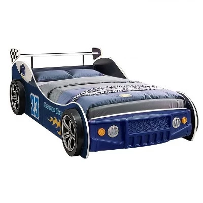 Каркас кровати Energy Racing Car, Универсальная детская напольная кровать со светодиодной подсветкой, Простая сборка, Матрас в комплект не входит, Twin blue