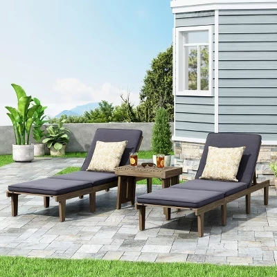 Alisa Outdoor Acacia Wood 3-х предметный регулируемый шезлонг без подлокотников для общения с подушками серого цвета