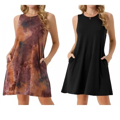 Женский пляжный повседневный свободный сарафан без рукавов Tie Dye Tank с карманами, 2 упаковки