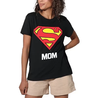 Женская свободная футболка Super Mom на День матери черного цвета
