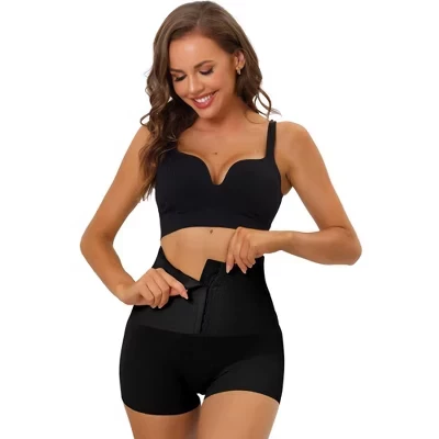 Женское корректирующее белье Boyshorts с завышенной талией для подтягивания ягодиц и застежкой на крючки черного цвета