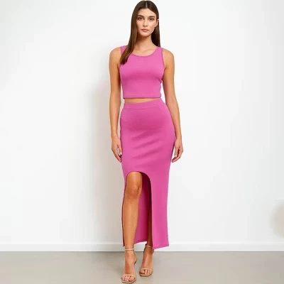 Женский комплект из эластичной вискозы Slim Fit с юбкой и укороченным топом без рукавов, комплект из 2 предметов, Cherie Code rose