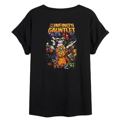 Женская футболка с объемным рисунком Thanos Infinity Gauntlet черного цвета