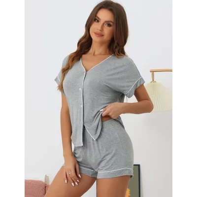 женские пижамные комплекты cheibear из модальной футболки с коротким рукавом и шортами на пуговицах, 2 предмета, серая звезда/светло-серый
