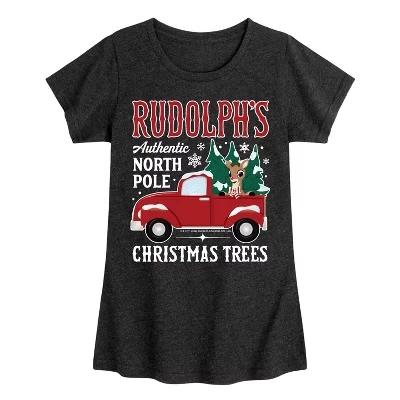 Футболка для девочек Rudolph Christmas Trees, черная
