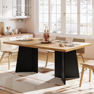 Dining Table for 4-6, 63 Inch Farmhouse Kitchen Table with Large Tabletop, Rectangular Dinner Eating Table for Dining Room, Kitchen, Office natural