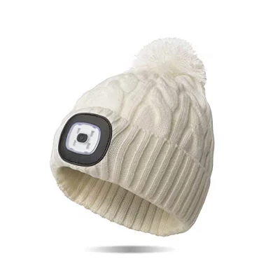 Шапка-бини Night Scope Nova Pom с LED-фонарём, белая