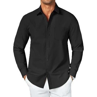 Men's Button Down Long Sleeve Shirt Casual Untucked Dress Shirt Regular Fit Wedding Shirts black