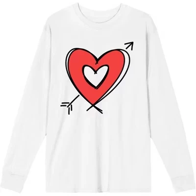 Футболка для взрослых с длинным рукавом и круглым вырезом V Day Arrow Heart белого цвета