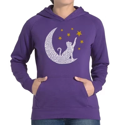 Cat Moon - Женская толстовка с капюшоном Word Art фиолетового цвета