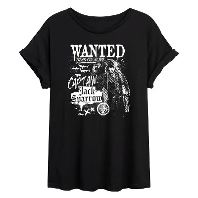 Женская футболка с объемным рисунком Jack Sparrow Wanted черного цвета