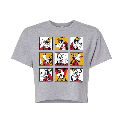 Женская укороченная футболка с рисунком Goofy Grid серого цвета