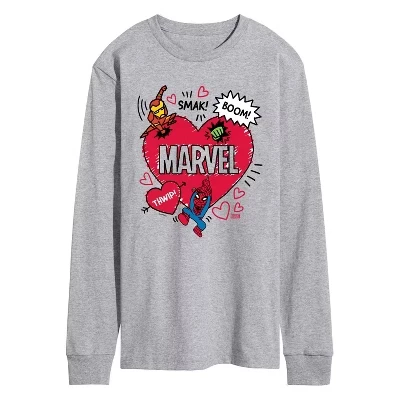 Мужская футболка с длинным рукавом Avengers Valentines Scribble и графическим рисунком athletic heather
