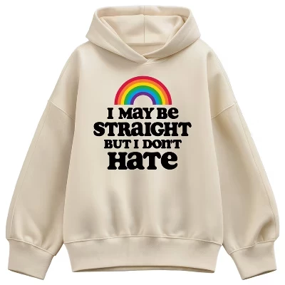 Женская толстовка May Be Straight Dont Hate с капюшоном из флиса оверсайз кремового цвета