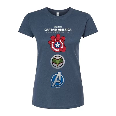 Women's -  - Captain America Logo Super Hero Icon Stack Fitted Graphic T-Shirt indigo