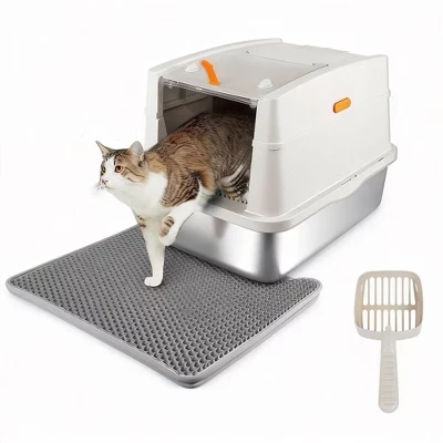 Ящик для кошачьего туалета Allforpaws с капюшоном и основанием из нержавеющей стали.