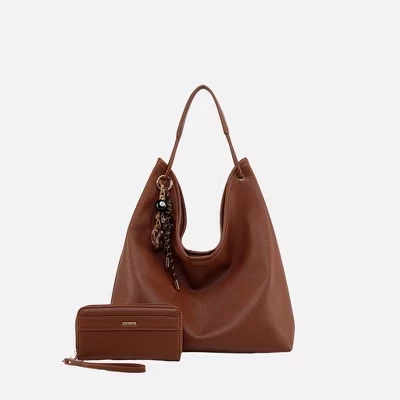 Eloa Hobo Bag with Wallet 2-Piece Set – Women’s Vegan Leather Handbag with Matching Wristlet by Mia K cognac