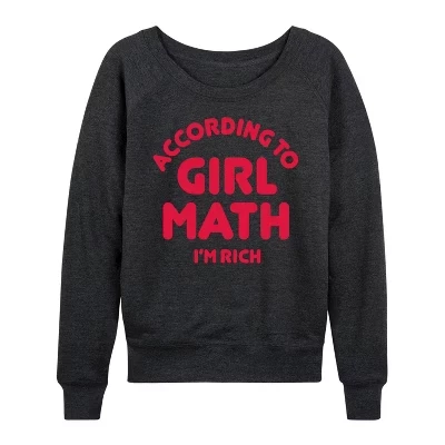 Женская - Согласно Girl Math, I'm Rich, легкая французская махровая рубашка с широким вырезом и длинными рукавами, выполненная в графическом стиле heather charcoal